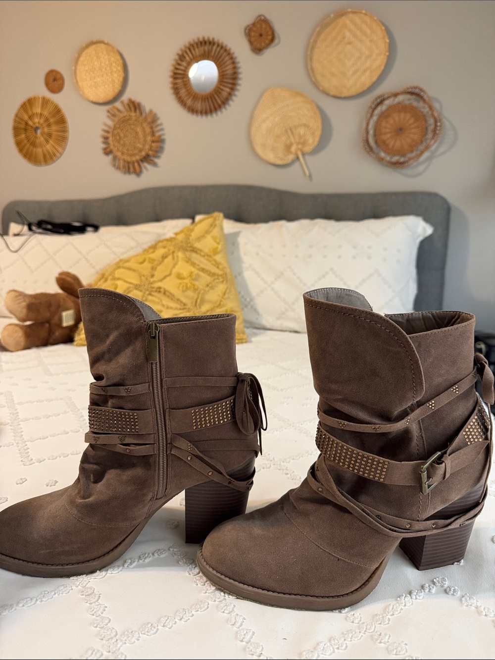 Lane Bryant Brown Suede Studded Strap Ankle Booties